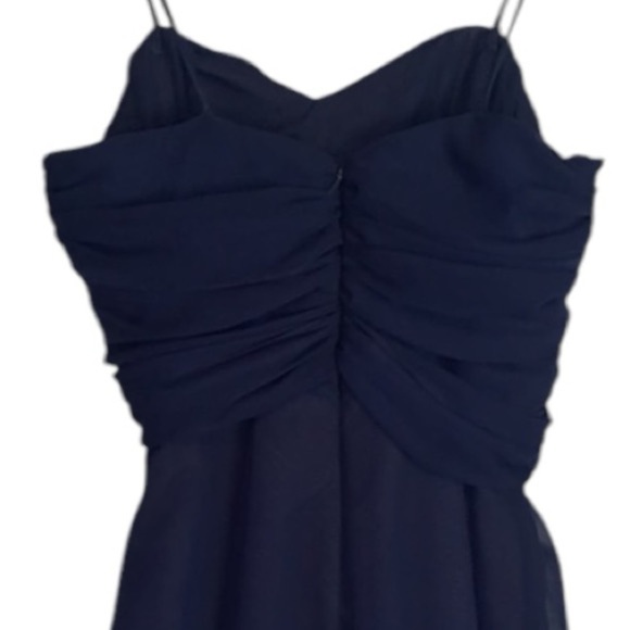 Jim Hjelm Navy Chiffon Maxi Dress Spaghetti Straps Size 8 Twisted Bodice - Picture 2 of 10